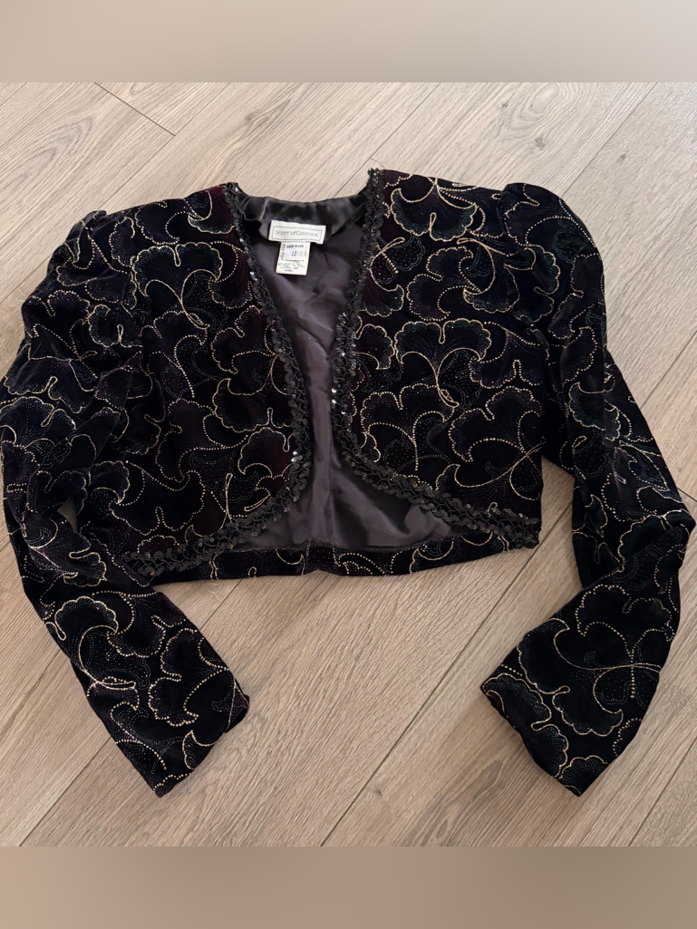 Scott McClintock Black Velvet Sequin Embellished Bolero